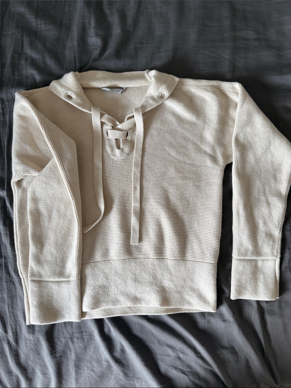 Everlane Cream Lace-Up V-Neck Sweater